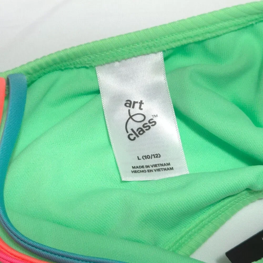 Art Class Girls One Piece Swimsuit Neon Green Cut Out Size L 10/12 New With Tags
